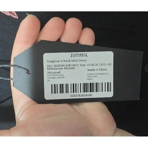 Disturbia Embroidered Foxglove V-neck Mini Dress 8 Whimsigoth Witch Black Gothic - Picture 8 of 16